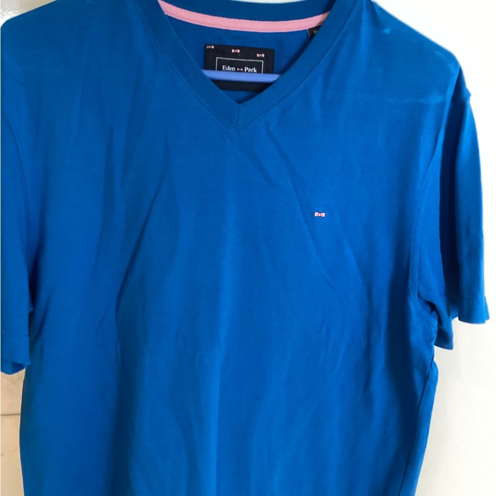 Blue Short Sleeve Crew Neck Tee with Sporty Trim